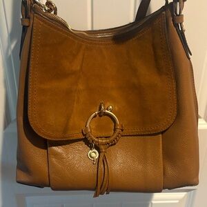 See By Chloe Cognac Suede & Leather Shoulder Bag with Ring Accent